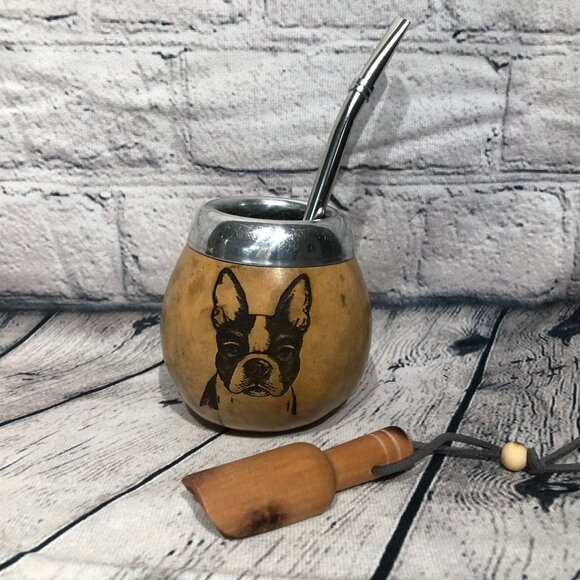 Yerba Mate Gourd Straw Stainless Cup KIT ARTISAN HANDMADE Dog - Picture 2 of 5